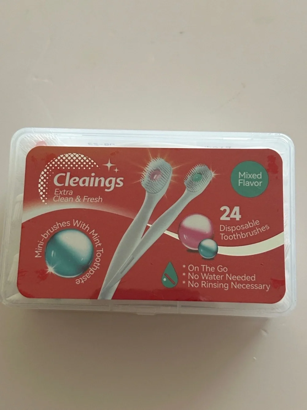 NWT Cleaings 24ct Disposable Mini Toothbrushes – Built-in Mint Paste